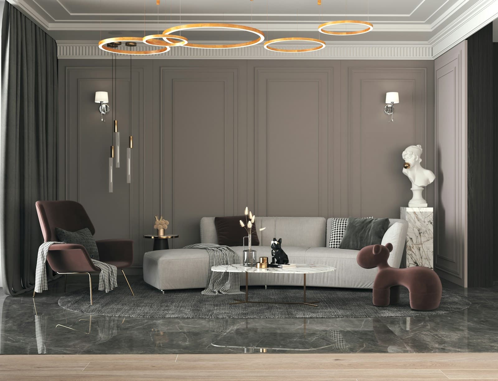 Elegant living room with a chandelier