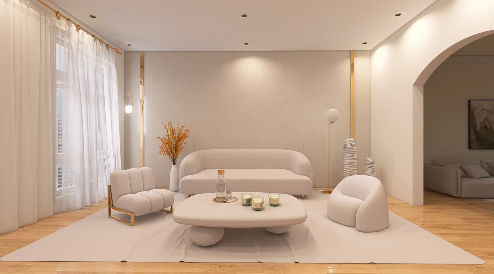 Bright, luxury living room interior