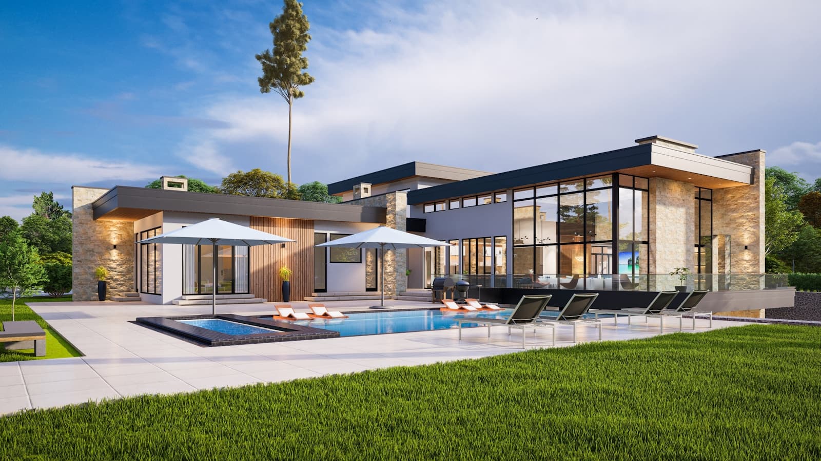 Sunlit luxury home with a pool